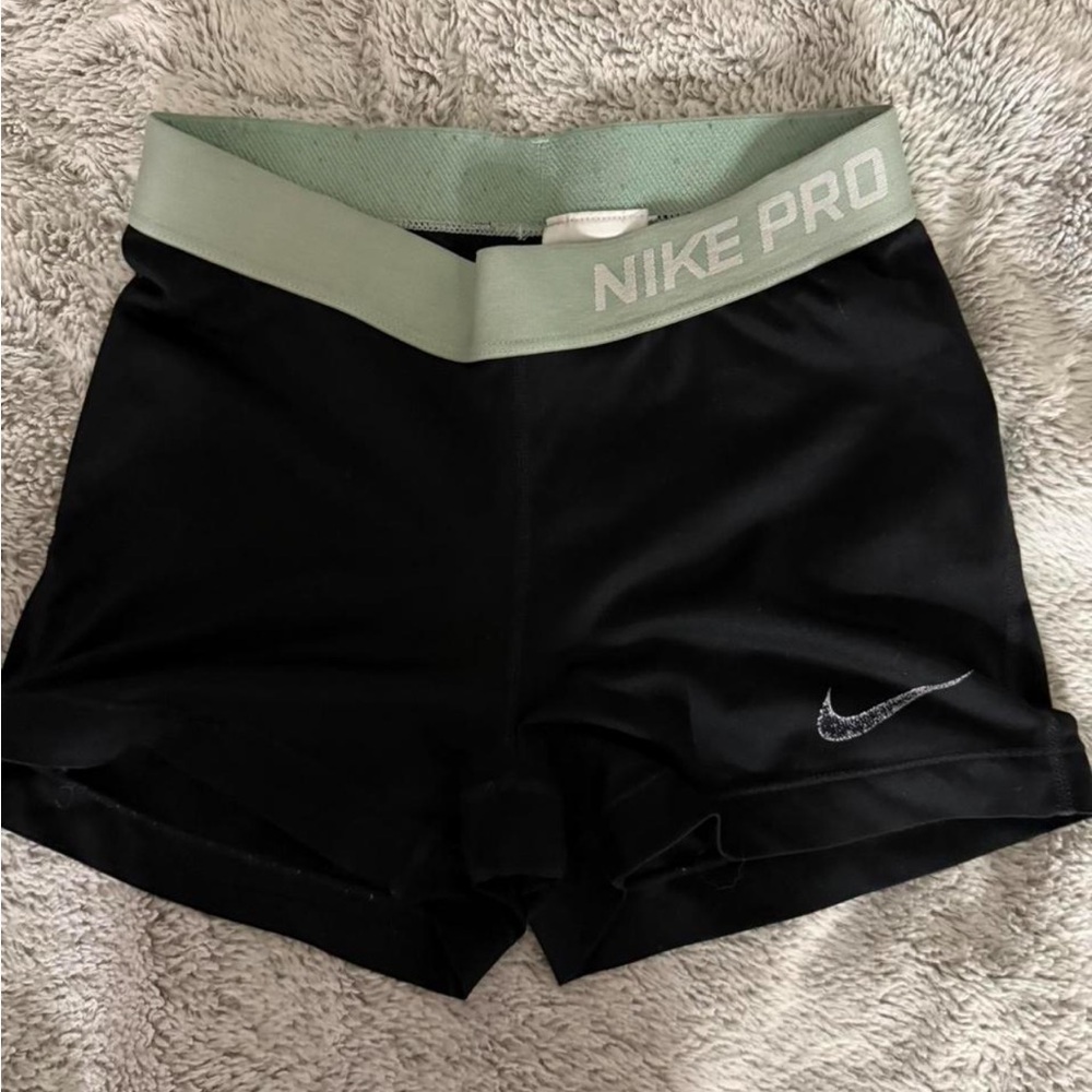 Nike Pro Black and teal Waistband shorts